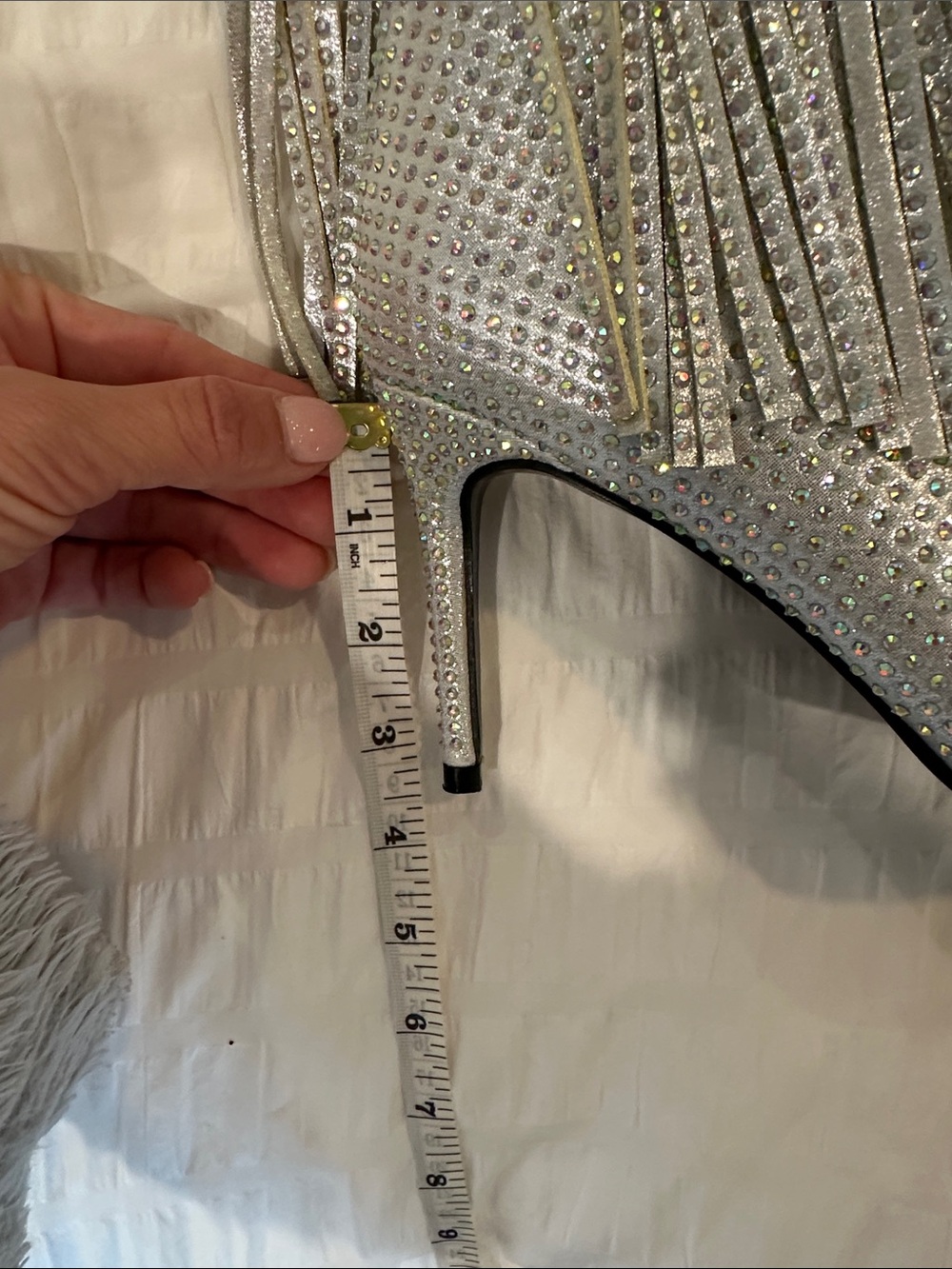 Silver Rhinestone Fringe high Stiletto Boots - Picture 4 of 9